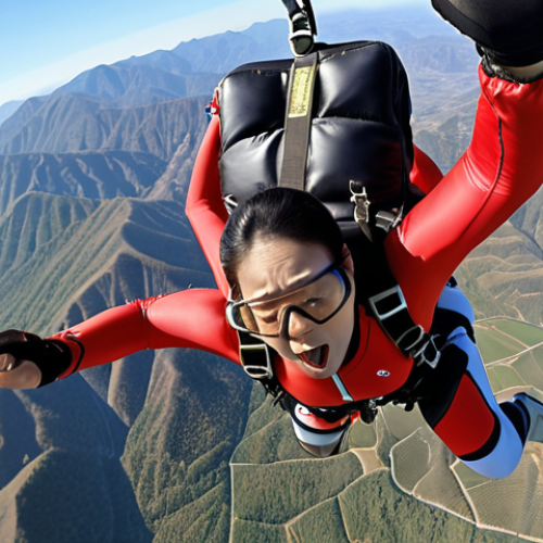 Home 4 ** A person skydiving without an instructor, representing the feeling of taking the traditional Korean medicine exam. Focus on the adrenaline and sense of uncertainty.
**