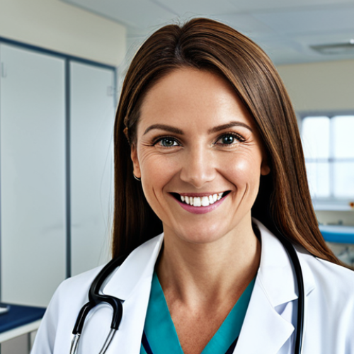 Home 7 **
A professional female doctor in a clean, modern clinic, wearing a white coat and stethoscope, smiling reassuringly at the viewer. Background includes medical equipment and a friendly atmosphere. Fully clothed, appropriate attire, safe for work, perfect anatomy, natural proportions, professional medical photography, high quality, family-friendly.
**