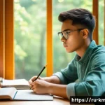 Home 22 한의학 실기 시험 준비 팁 - A focused young adult student sitting at a wooden desk in a cozy, well-lit room, studying traditiona...