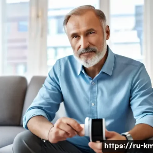 Home 33 한의사와 IT 기술 융합 - A modern digital health diagnostic scene showing a middle-aged Russian man using a sleek portable pu...