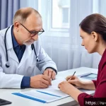 Home 19 한의사 전공별 전문화 방법 - A professional homeopath in a modern clinic setting, attentively listening to a middle-aged Russian ...