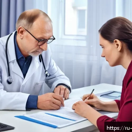 Home 31 한의사 전공별 전문화 방법 - A professional homeopath in a modern clinic setting, attentively listening to a middle-aged Russian ...
